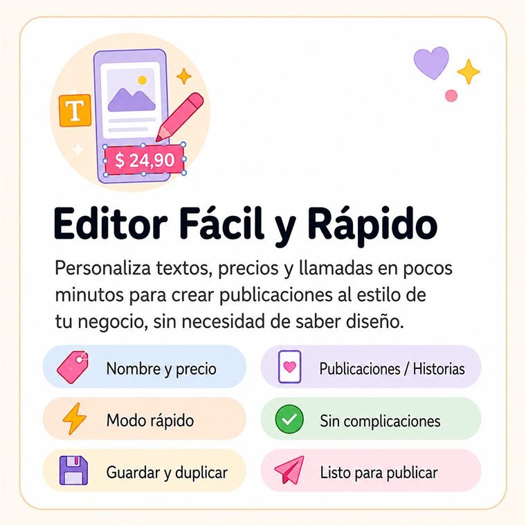 Editor de textos y precios en la herramienta